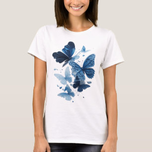 Randstedige Blauwe VLINDERS Draagbare Kunst T-shirt