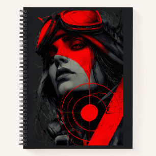 Randstedige Cyberpunk Dystopische Meisje Rode Doel Notitieboek
