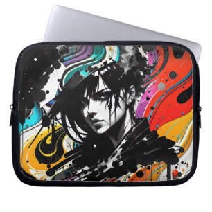 Randstedige Popart Vrouwengezicht met Verfspiraal Laptop Sleeve