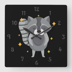 Randy The Racoon Wall Clock Vierkante Klok
