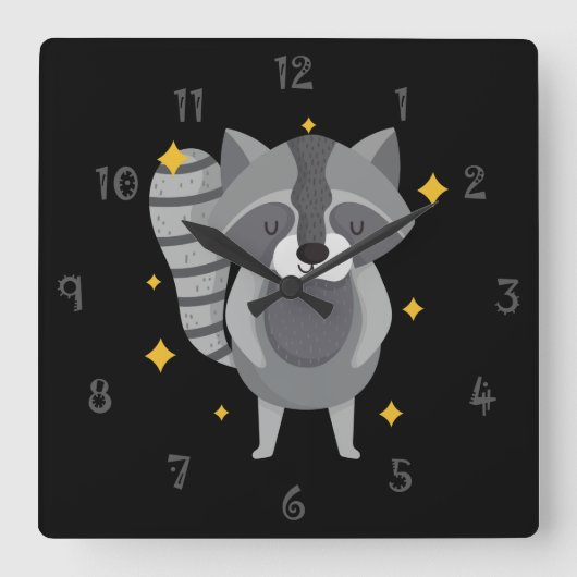 Randy The Racoon Wall Clock Vierkante Klok (Voorkant)