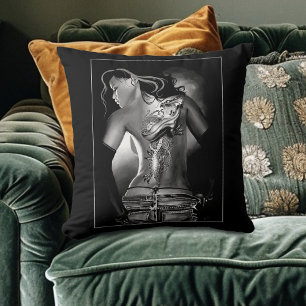 Randzwarte Tattoo Dragon Dame Kussen