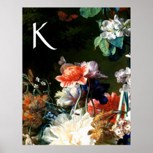 RANEMONES,BLOEMEN,VLINDER ZWARTE FLORALE Monogram Poster