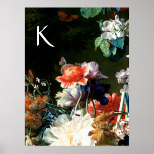 RANEMONES,BLOEMEN,VLINDER ZWARTE FLORALE Monogram Poster
