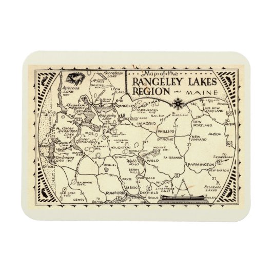 Rangeley Lakes Map, Maine Magneet (Horizontaal)