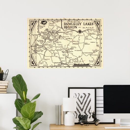 Rangeley Lakes Map Maine  Poster (Thuiskantoor)