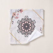 Rangoli Bloemenkunst, Roze en Grijs Kalmerende Har Bad Handdoek (Wasdoekje)