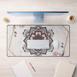 Rangoli Bloemenkunst, Roze en Grijs Kalmerende Har Bureaumat