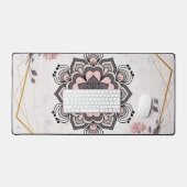 Rangoli Bloemenkunst, Roze en Grijs Kalmerende Har Bureaumat (Keyboard & Muis)