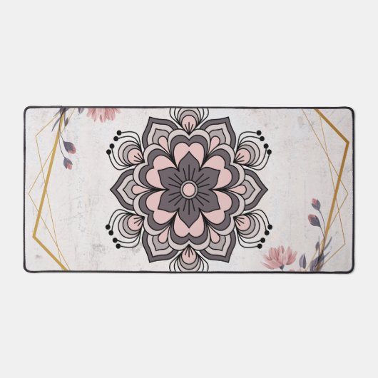 Rangoli Bloemenkunst, Roze en Grijs Kalmerende Har Bureaumat (Voorkant)