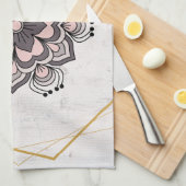 Rangoli Floral Art, Roze en Grijze Mandala Vibes Theedoek (Quarter Fold)