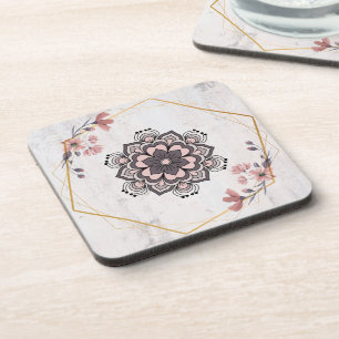 Rangoli Floral Art, rustgevende roze en grijze har Bier Onderzetter