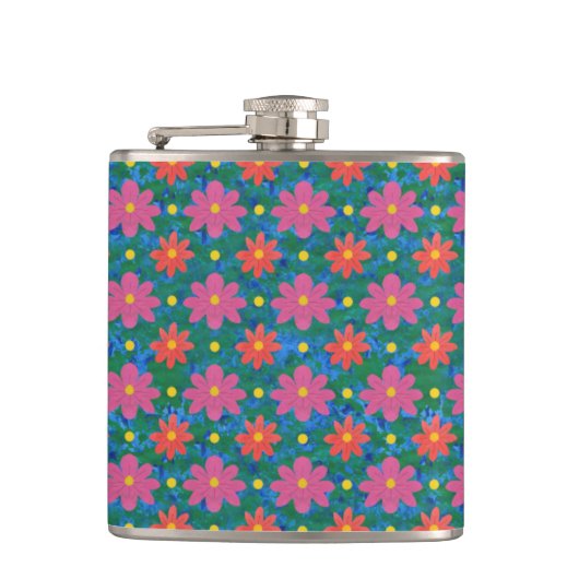  Rangoli Flowers en Polka Dots Hip Flask Heupfles (Voorkant)