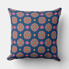 Rangoli, Flowers en Polka Dots op Blue Pillow Kussen