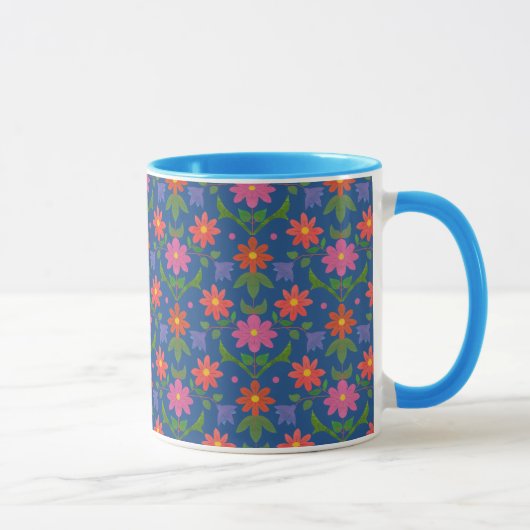  Rangoli Flowers Polka Dot Blue Ringer Mok (Rechts)