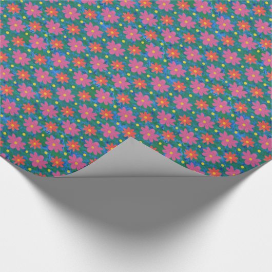 Rangoli Flowers Polka Dots, Blue Wrapping Paper Cadeaupapier (Hoek)