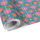Rangoli Flowers Polka Dots, Blue Wrapping Paper Cadeaupapier (Rol Hoek)