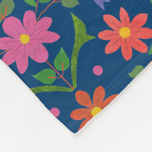 Rangoli Flowers Polka Dots on Blue Fleece Blanket Deken