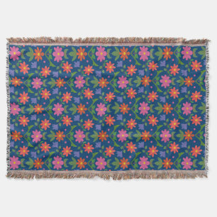 Rangoli Flowers Polka Dots on Blue Throw Blanket Deken