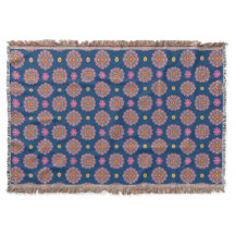 Rangoli Flowers, Polka Dots on Blue Throw Blanket