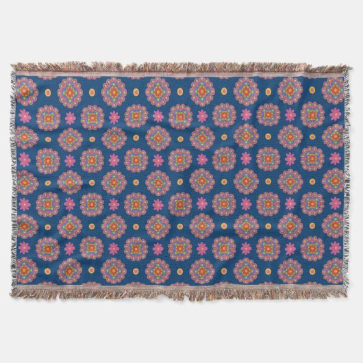 Rangoli Flowers, Polka Dots on Blue Throw Blanket Deken (Voorkant)