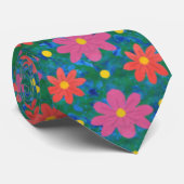 Rangoli Flowers, Polka Dots on Blue Unisex Necktie Stropdas (Opgerold)
