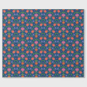 Rangoli Flowers, Polka Dots on Blue Wrapping Paper Cadeaupapier (Vlak)
