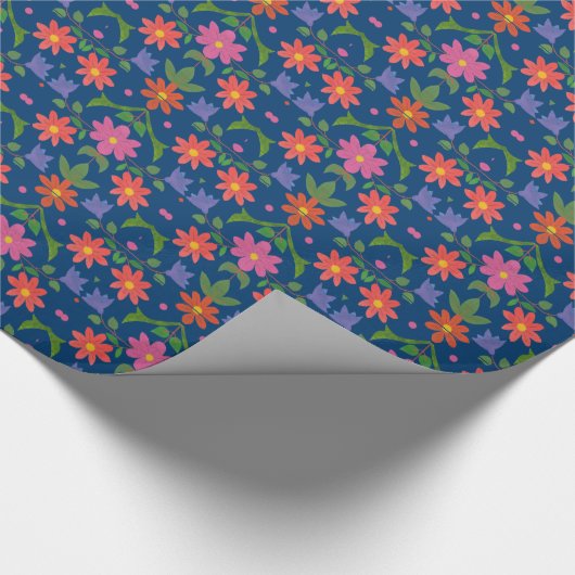 Rangoli Flowers, Polka Dots on Blue Wrapping Paper Cadeaupapier (Hoek)