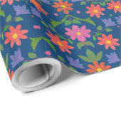 Rangoli Flowers, Polka Dots on Blue Wrapping Paper Cadeaupapier (Rol Hoek)