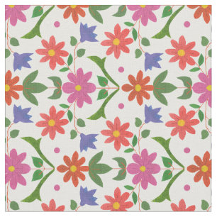 Rangoli Flowers, Polka Dots on White Custom Fabric Stof