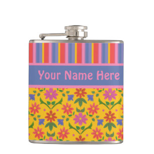 Rangoli Flowers, Stripes Hip Flask om zich aan te  Heupfles