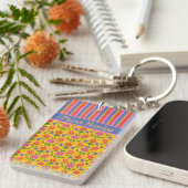 Rangoli Flowers, Stripes Sleutelhanger om te perso (Voorkant Rechts)