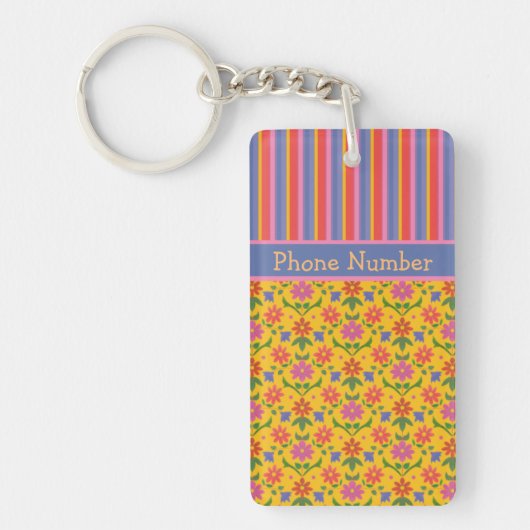 Rangoli Flowers, Stripes Sleutelhanger om te perso (Voorkant)