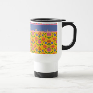 Rangoli Flowers, Yellow Travel Mug om persoonlijk  Reisbeker