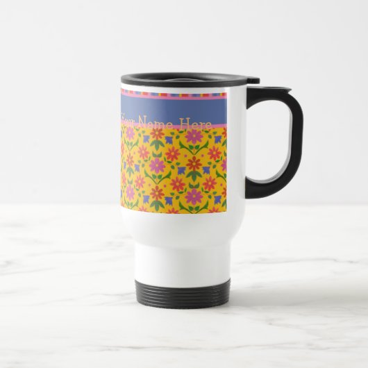 Rangoli Flowers, Yellow Travel Mug om persoonlijk  Reisbeker (Rechts)