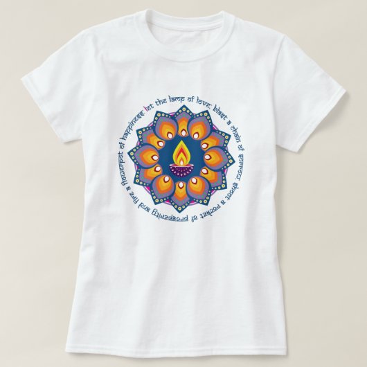 🎆 Rangoli met Diya en de traditionele Diwali wish T-shirt (Design voorkant)