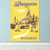 Rangoon Myanmar vintage poster Canvas Afdruk (Insitu (Houten vloer))