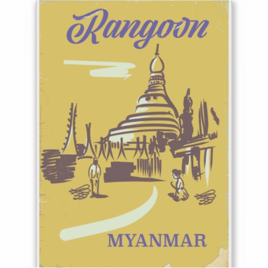 Rangoon Myanmar vintage poster Sticker (Voorkant)