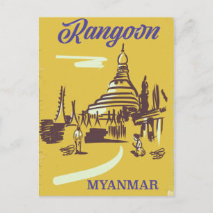 Rangoon Myanmar vintage reisposter Briefkaart