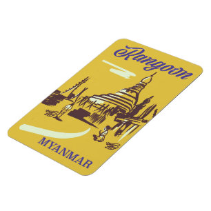 Rangoon Myanmar vintage reisposter Magneet