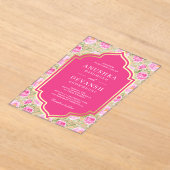 Rani Pink Floral Pattern Indian Wedding Acryl Uitnodigingen (Laagn)