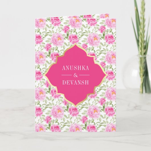 Rani roze bloemenpatroon QR-code Indiase bruiloft (Voorkant)