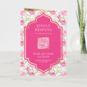 Rani roze bloemenpatroon QR-code Indiase bruiloft (Achterkant)