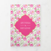 Rani roze bloemenpatroon QR-code Indiase bruiloft Drieluik Uitnodiging (Cover)