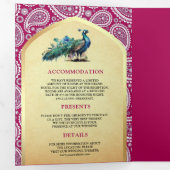 Rani Roze Paisley Indiase Peacock QR Code Bruiloft Drieluik Uitnodiging (Binnenzijde eerst)