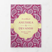 Rani Roze Paisley Indische Pauw QR Code Bruiloft Drieluik Uitnodiging (Cover)