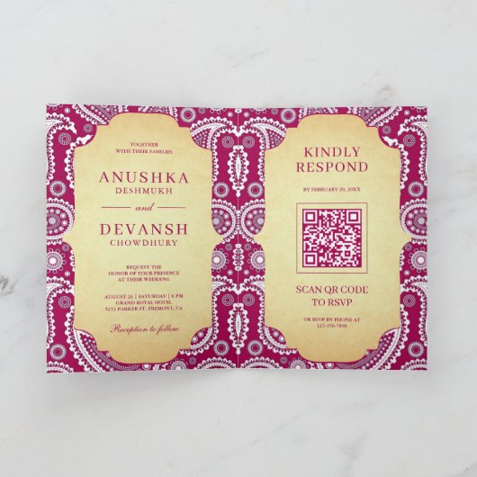 Rani Roze Paisley Indische QR Code Bruiloft (Binnen)