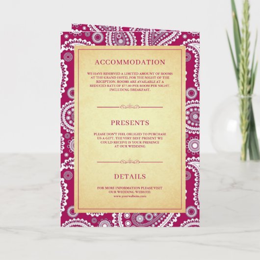 Rani Roze Paisley Indische QR Code Bruiloft (Achterkant)