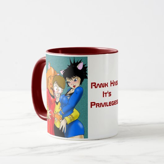 "Rank heeft de privileges" Rode Trim Mok (Voorkant links)