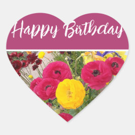 Rannunculus Flower Red floral Happy Birthday Hart Sticker
